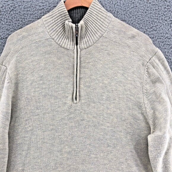 Calvin Klein Sweater Mens Large Gray Lambswool Blend 1/4 Zip Mock Neck Stretch - Picture 3 of 10
